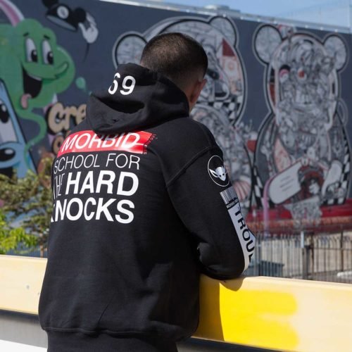 Morbid Fiber Los Angeles Streetwear Hard Knocks Black Hoodie